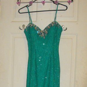 Deep Teal strapless lace mermaid prom dress